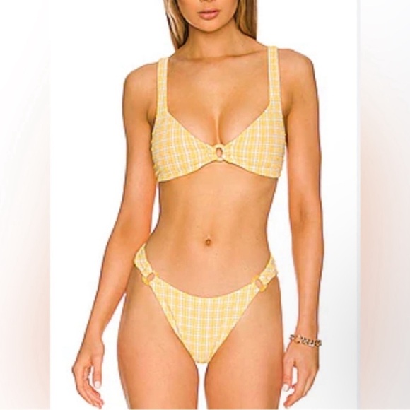 Jonathan Simkhai Francesca Plaid Bikini Gingham Yellow Swim Bottoms NWT - Picture 1 of 10